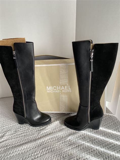 michael kors black knee high boots|michael kors geller wedge bootie.